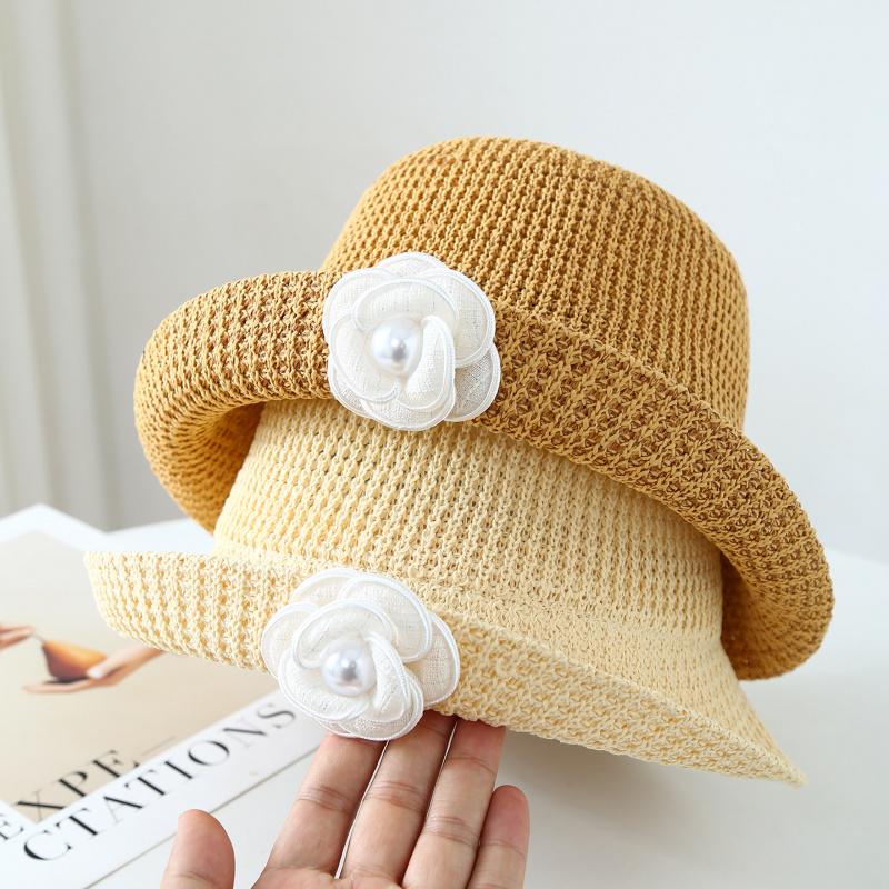 2026 Summer Women Floral Derby Hat Rolled Brim Bucket Hat Korean Style Breathable Visor Cap Sunhat