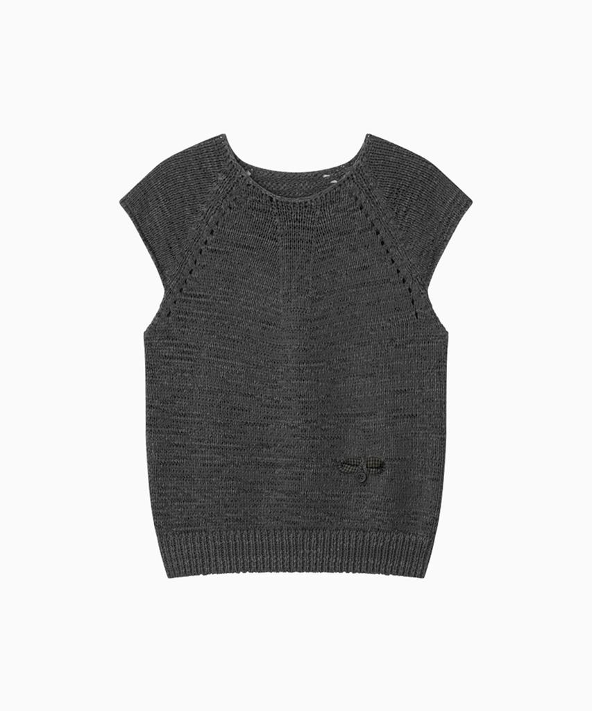 Ohesio Weaving Pocket Cap-Sleeve Knit, Charcoal