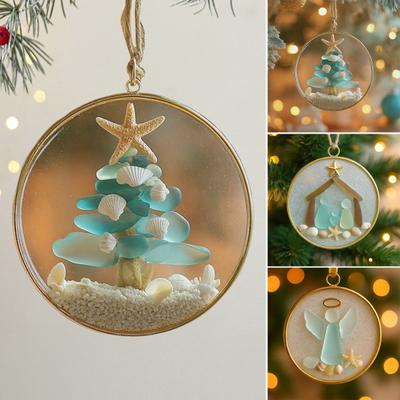 Sea Glass Nativity Christmas Ornament Beach-Inspired Hanging Ornament Nativity Christmas Tree Decoration for Xmas Tree Coastal Home Decor