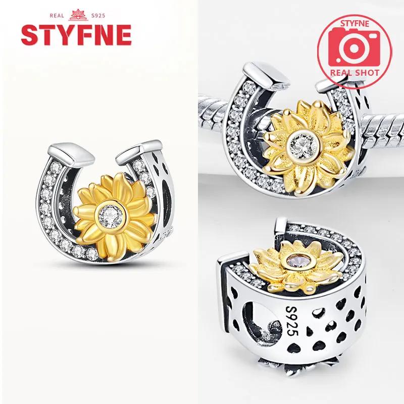 Silver S925 Lucky Charms Colorful Four-leaf Clover Horseshoe Beads Fit Original Bracelets for Women Party Fine Gifts DIY
