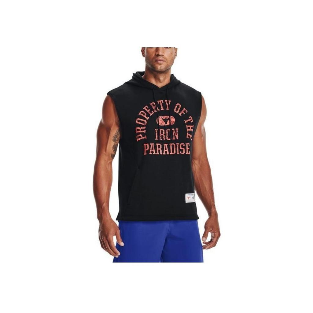 Under Armour Project Rock Graphic Print Fleece Sleeveless Hoodie Basketball Vest Men Tops Black 1367034-001