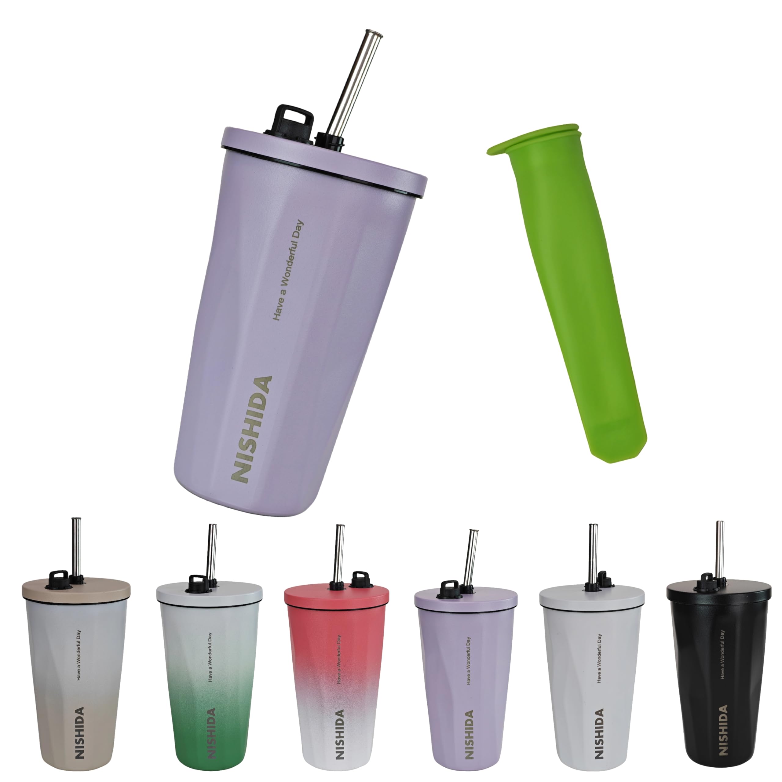 

Nishida Tumbler, Insulated, Hot & Cold, with Lid and Straw, Stylish, Stainless Steel, Compact, Stick-Shaped Silicone Ice Maker, Gift, Vacuum