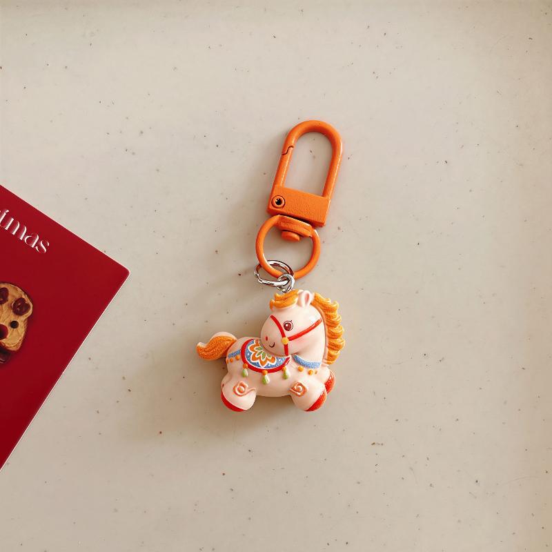 1/4Pcs Cartoon Year'S Pony Keychain Cute Horse Resin Car Keyring Backpack Decoration Pendant Accessories Year Gifts