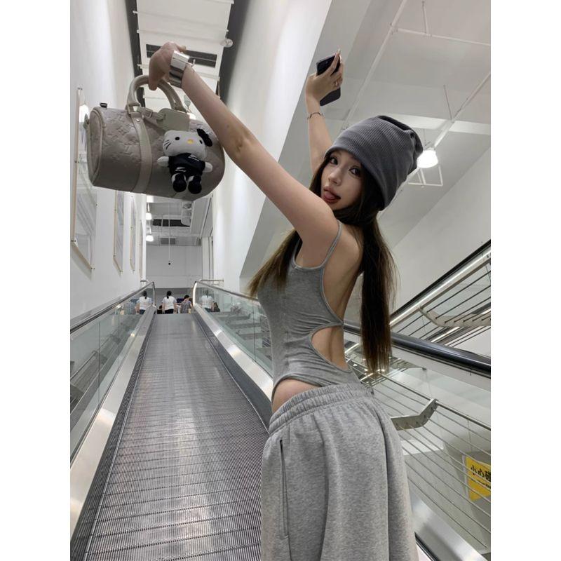 Kumikumi Gyaru Style Sexy Black Sling Jumpsuit Women clothes Summer Temperament Chic Backless Inner wear Top