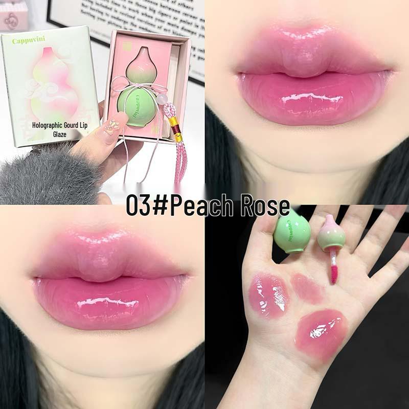 Cappuvini Gourd Lip Glaze Set: Three-Piece Mirror Shine Whitening Lip Gloss.