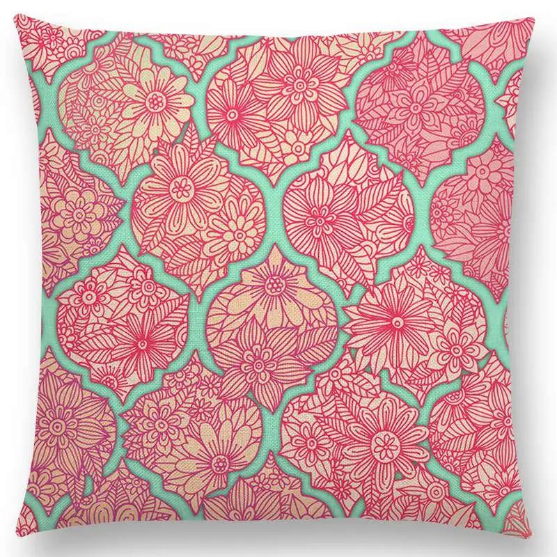 Neu Wunderschönes Blatt Blume Herrliches Florales Doodle Buntes Dekoratives Muster Mandalas Auto Kissenbezug Sofa Überwurf Kissenbezug