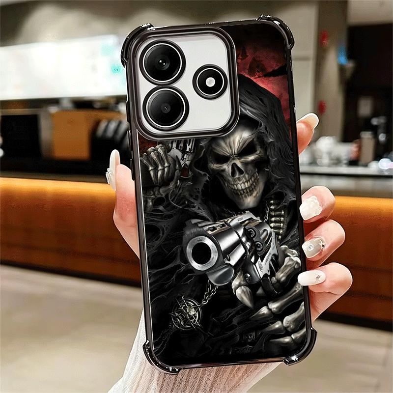 Reaper Skull Skeleton Gun Soft Phone Case For Xiaomi Redmi Note 14 15 Pro Plus 13 12 11S 11T 5G 10 9S 9 Plating Anti-Fall Fundas