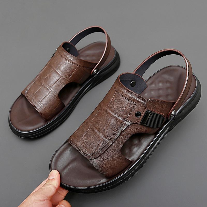 

2024 Новые винтажные британские мужские сандалии Летние пляжные тапочки на плоской подошве Мягкие дышащие уличные сандалии Кожаная обувь Шлепанцы Обувь 44 коричневый