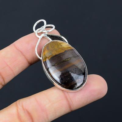 Oval Iron Tiger Eye Gemstone Anniversary Daughter Unique Pendant Sterling Silver
