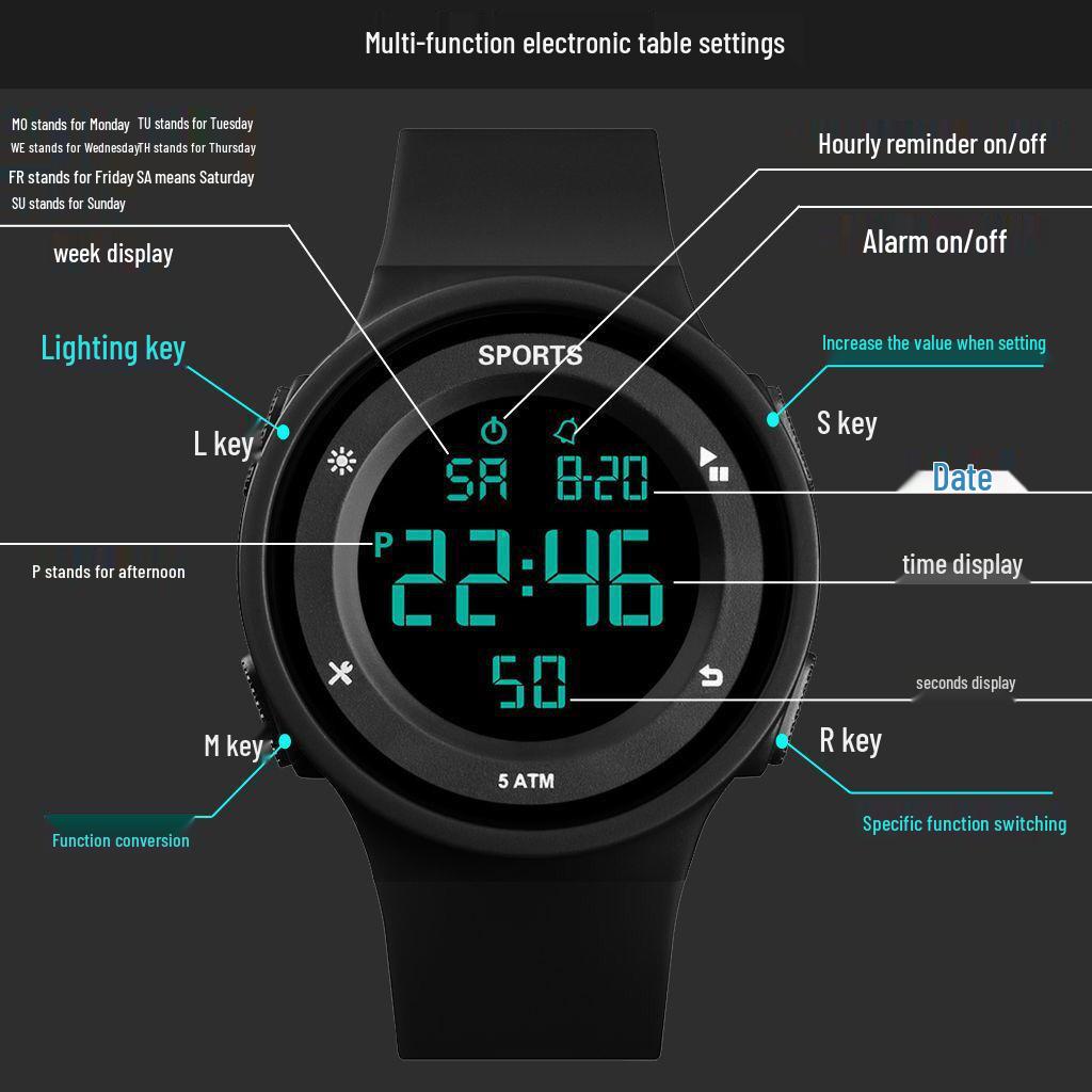 Unisex Wasserdichte Leuchtende Elektronische Sportuhr für Teenager und Kinder