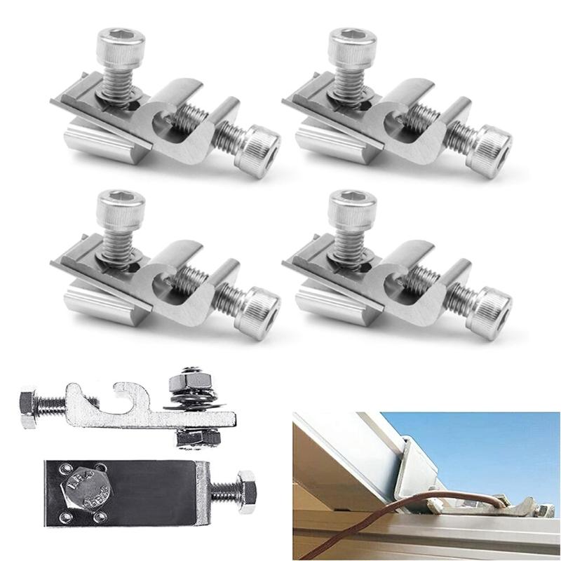 Pack of 4 Aluminum Solar Grounding Clamps  with Adjustable Screws & Strong  Design Easy To Use for Photovoltaic Panel