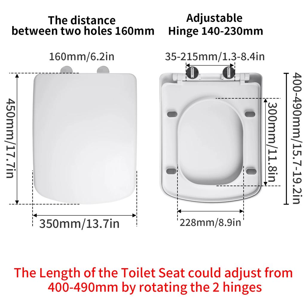 Slow-Close Square Toilet Seat Lid Cover Set Quick Release Thicken Replacement Universal Easy Installation for Home