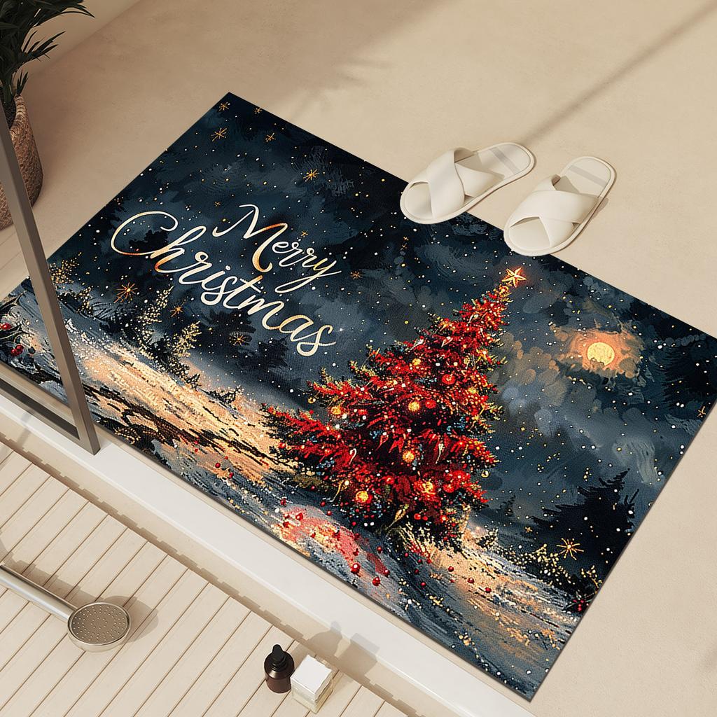 Merry Christmas Bath Mat Bathroom Carpet Absorbent Non-slip Floor Foot Mats Quick Dry Shower Rug Toilet Pad Doormat Washable