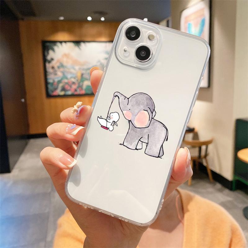 For iPhone 15 16 14 13 12 mini 11 Pro Max XS X XR SE 7 8 Plus Silicone Clear Cover Couple Style Cartoon Luxury Phone Case