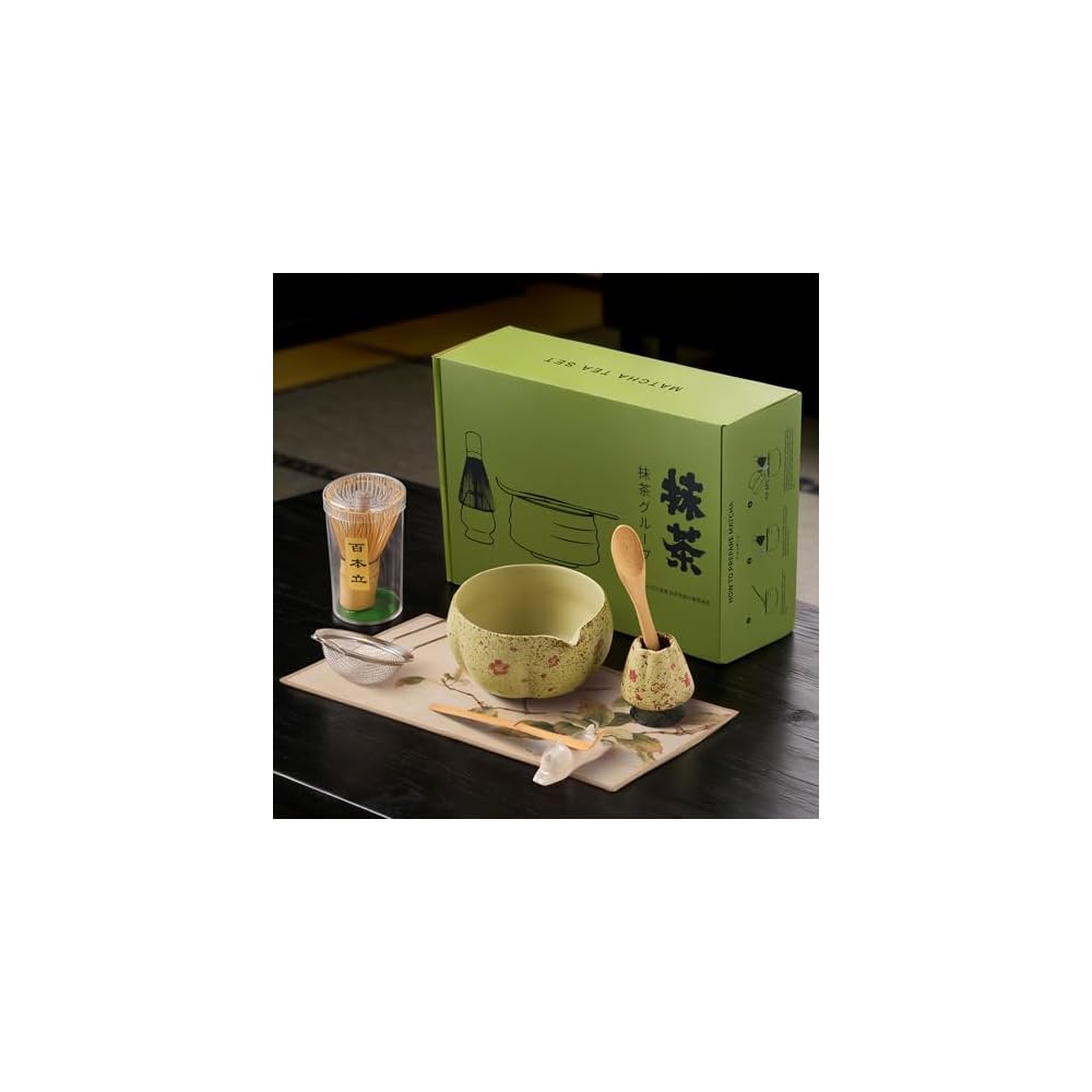 

Sonrasi Matcha Tea Set 8 Pieces Cherry Blossom Design Includes Bowl Whisk Scoop Sifter Gift Box for Beginners