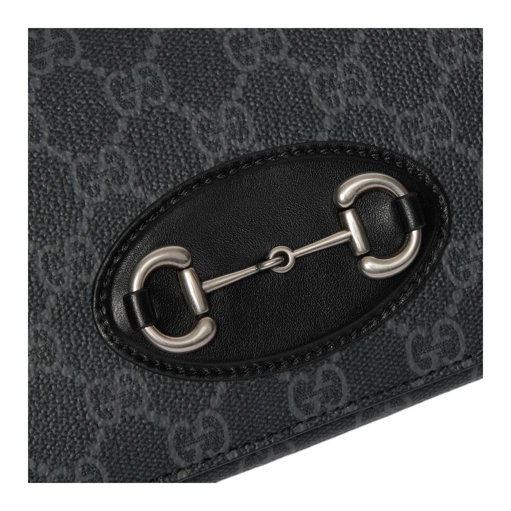 Gucci Horsebit Black GG Supreme Canvas Crossbody Bag, Horsebit Silver Hardware Leather Trim, Women's Daily Business Travel855566-FAFJB-1000