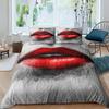 Red Lip King Queen Duvet Cover 3D Mouth Pattern Bedding Set For Adult Couples Lipstick Black Golden 2/3Pcs Polyester Quilt Cover