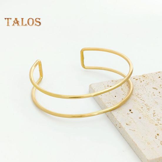 2 Pcs Women Bracelets Double-layer Open Adjustable Polished Anti-slip Exaggerated Style Solid Color Metal Arm Cuffs Lady Jewelry