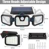 3 Adjustable Head Solar PIR Motion Sensor Security Lights 74 LED Waterproof Lamp