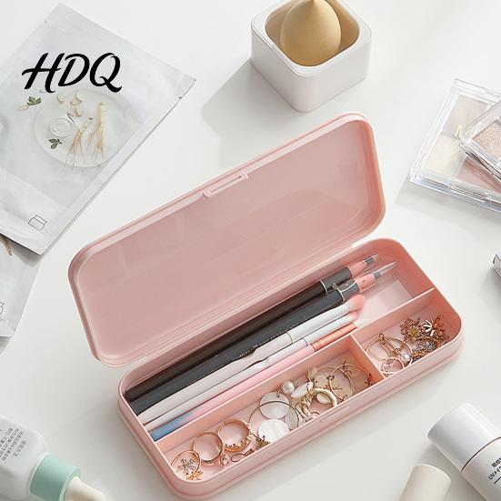 Slim Design Stationery Storage 2Pcs Simple Pencil Case for Students Plastic Holder Easy to Clean Desk Accessory with Multiple Compartments,