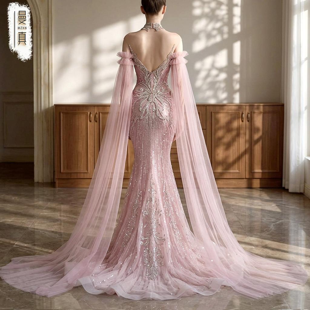 Detachable Off Shoulder Ruffle Tulle Long Train Arm Sleeves Maxi Floating Sheer Bridal Cuffs For Strapless Mermaid Wedding Gown Photoshoot