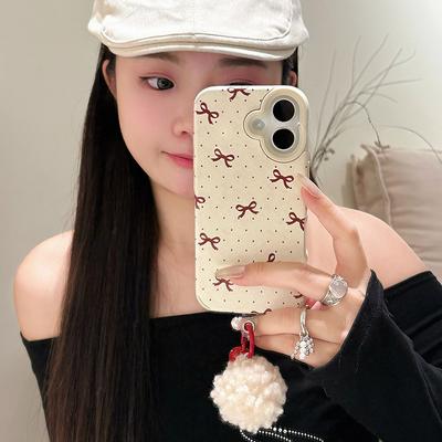 Ins Girl Red Polka Dot Bow Applicable To Apple 16promax Mobile Case IPhone13/12/15