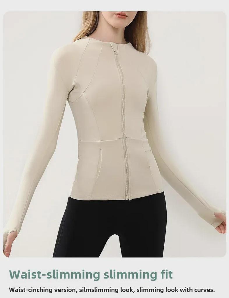Women's Quick-Dry High-Elastane Stand-Up Collar Sports Jacket - Slim Fit Yoga and Running Top