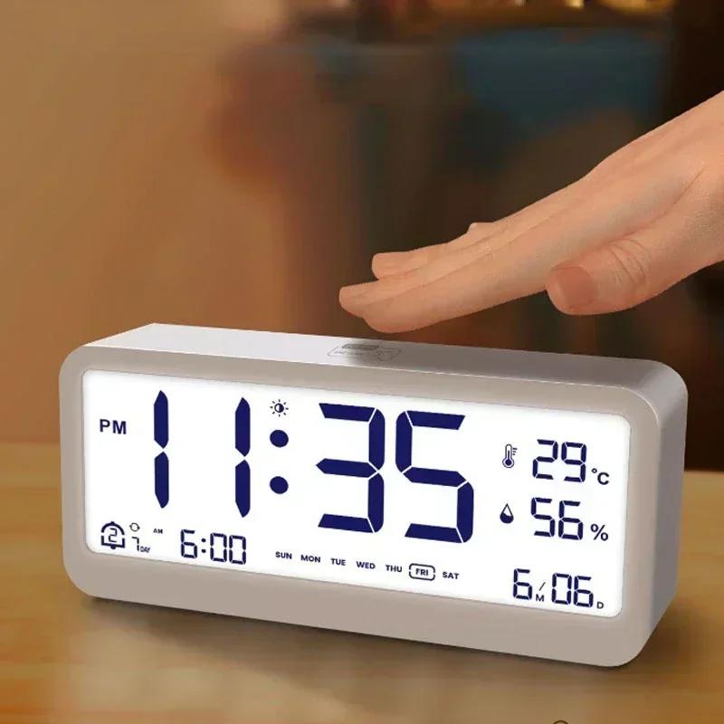 Table Electronics Wall Temperature Digital Alarm Clock Humidity Calendar Week Bedroom Child Desk Watch Night Light Decorations
