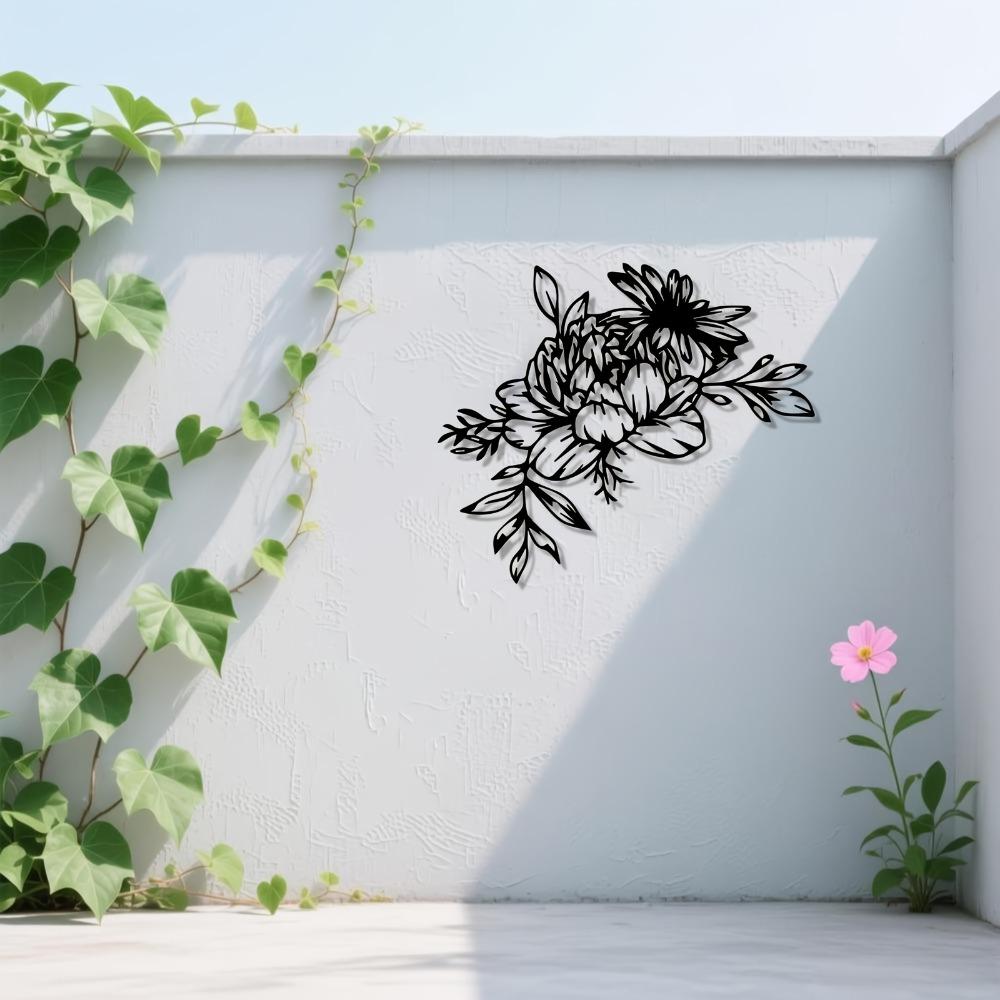 1pc Elegant Floral Metal Wall Sculpture, Rustproof Iron Romantic Flower Statue Mural, Wedding Valentine Gift for Bedroom Garden Fence Home Decor