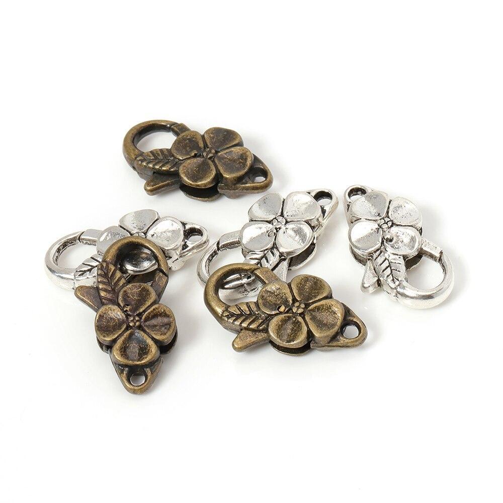10Pcs/lot Antique Silver Flower Lobster Clasp Hooks for Necklace Bracelet Chain DIY Jewelry Accessory Findings 26*15MM