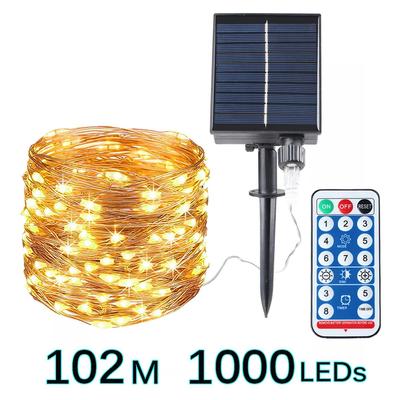 Luci solari a forma di corda in filo di rame, luci fatate solari per esterni, ghirlande luminose per patio, campeggio, terrazza, decorazione per feste