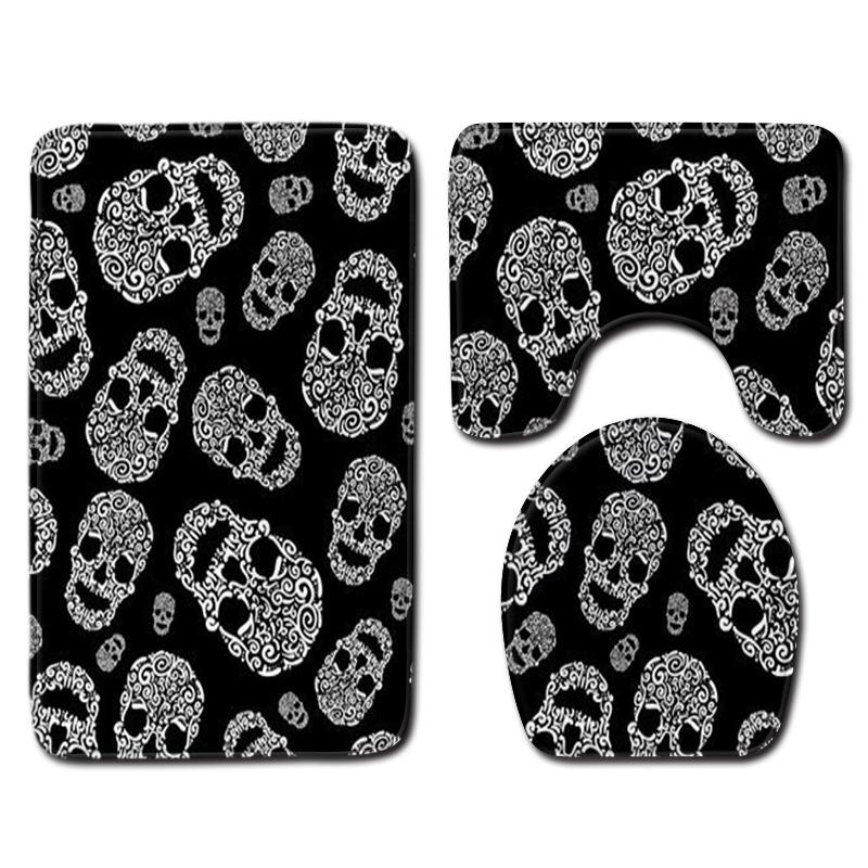 

Flower Ghost Skull European And American Style Bathroom Carpet Decorative Floor Mat Non-Slip Foot Mat Set 45*75
