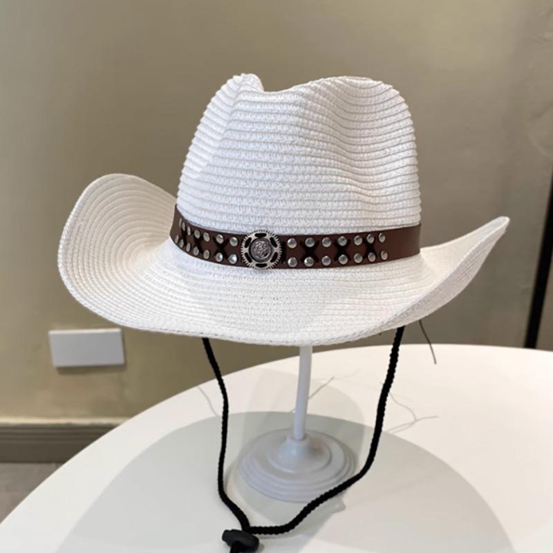 Straw western cowboy hat men's outdoor sunshade sun protection hat retro casual riding jazz hat women