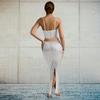 C7196 European and American Fashion Women's Sleeveless Spaghetti Strap Hot Drilling Long Dress Two-Piece Set