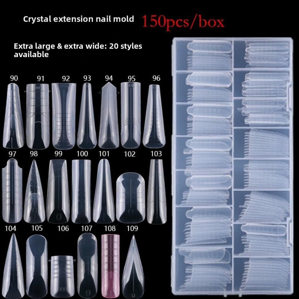 150pcs Coffin Shape Sandwich Nail Forms Natural Clear with Auxiliary Line Double-Sided Fake Nails Clear Extension Almond Shape