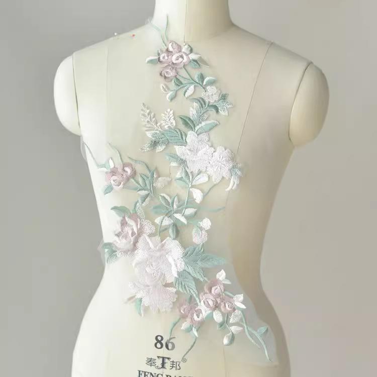 

Цветные кружевные аксессуары, платье с кружевной сценической вышивкой аппликацией ручной работы, самодельные ювелирные изделия, ткань для одежды grass green flower