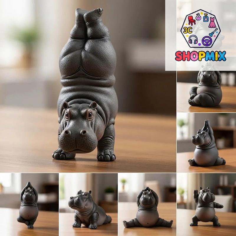Yoga Master Hippo Statue Handcrafted Resin Hippopotamus Figurine Hippo Figurine Yoga Statue Meditation Hippopotamus For Home