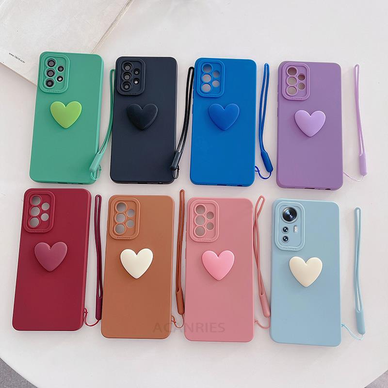 Mi11lite Love Heart Lanyard Silicone Case On For Xiaomi Mi 11 Lite 5g Ne 12 12s Pro Mi12lite 10t 11t 11lite Camera Cover POCO X3 X4 M3 M4  Case