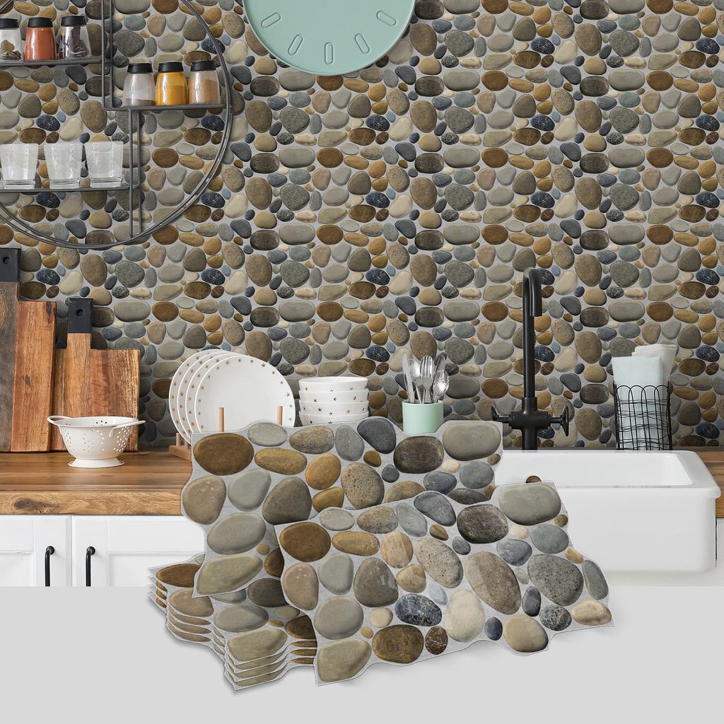 Green Pebble Special-Shaped Retro Tile Sticker, Kitchen And Living Room Self-Adhesive Waterproof Pvc Wall Sticker