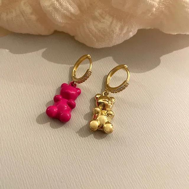 Cute Acrylic Candy Gummy Bear Dangle Earrings for Women Rainbow Bear CZ Hoop Earrings 2022 Korean Fashion Sweet Girl Zircon