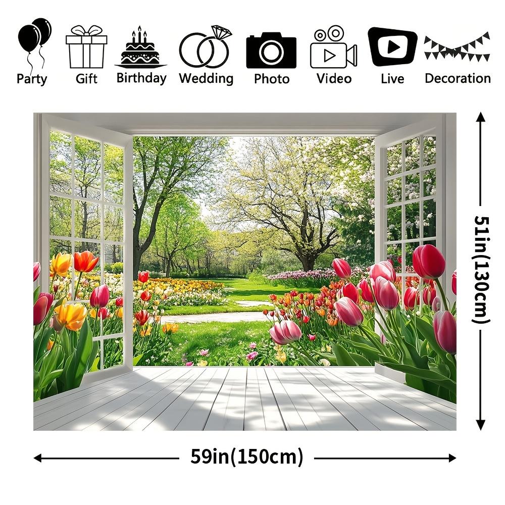 1Pcs Lush Greenery Blooming Flowers Garden Landscape Decoration Background Backdrop Decorations For Photo Studio Booth Party