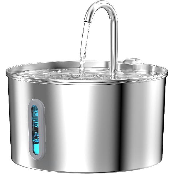 Cat Water Fountain Stainless Steel: 2.2 L Cat Fountain for Drinking - Automatic Pet Water Fountain for Cats Inside - Metal Cat Dog Water Dispenser