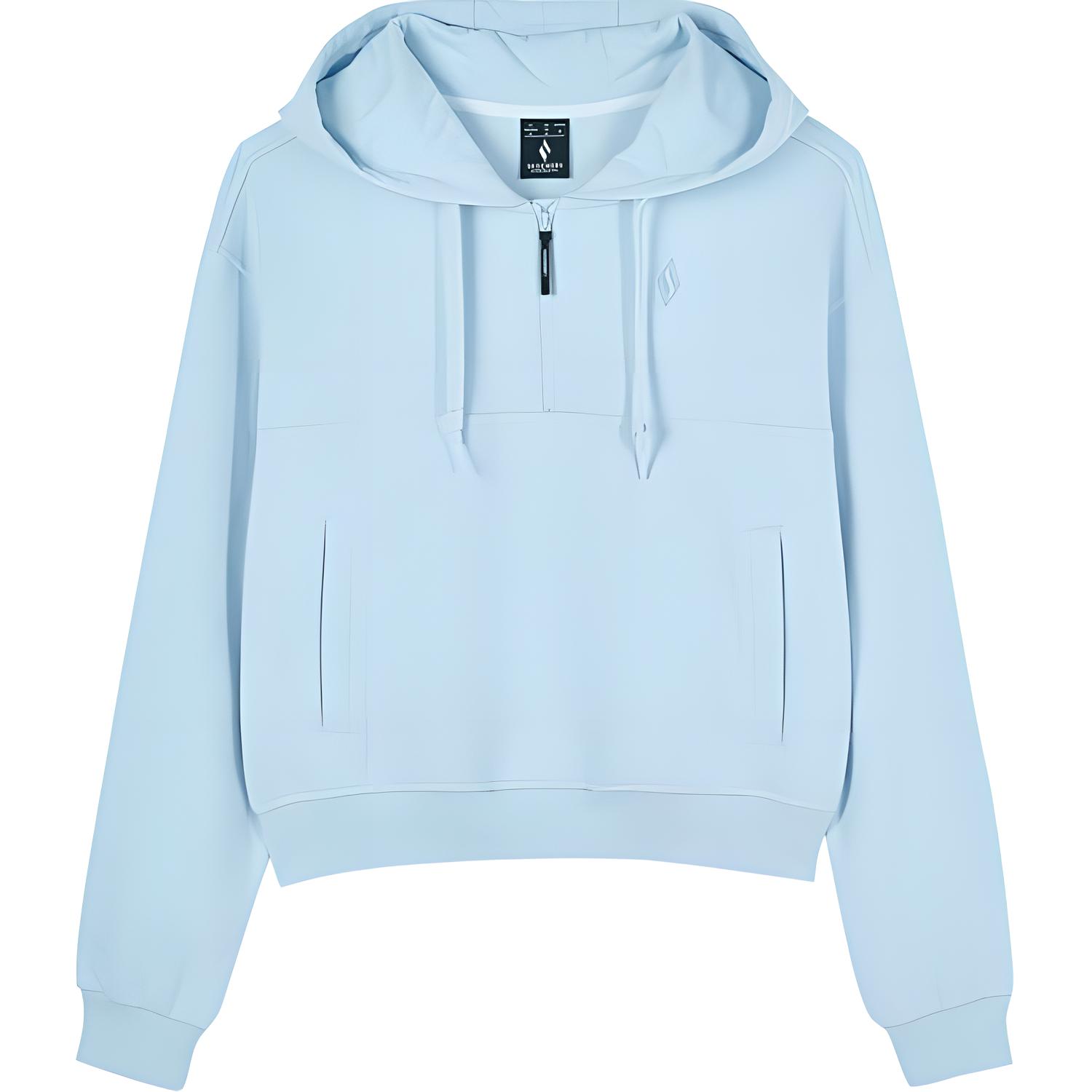Skechers Sports Lifestyle Series Hooded Pullover Comfortable Half-Zip Sweatshirt Women sweatshirt Ice-Blue L124W040-03ZS L