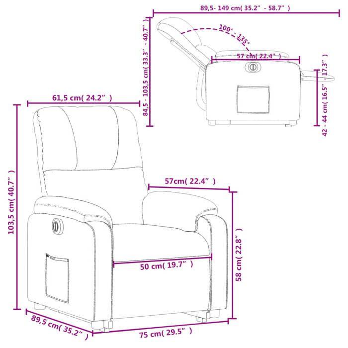 VidaXL Electric Recliner, Relaxation Chair with Adjustable Backrest and Footrest, Living Room Seat 3204948