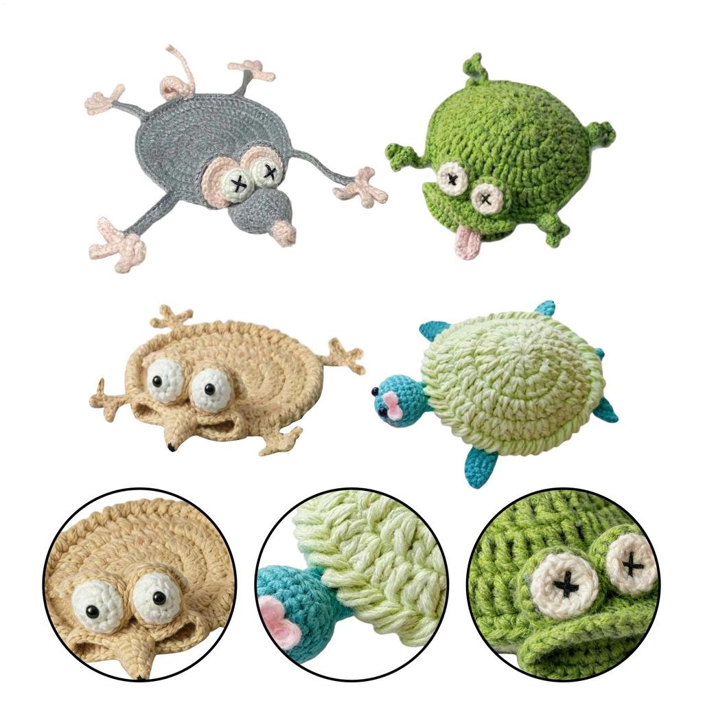 4Pc Animal Design Crochet Coasters Handmade Cup Mat Table Decor for Coffee Table Dining Room Kitchen Home Desktop Protection Pad