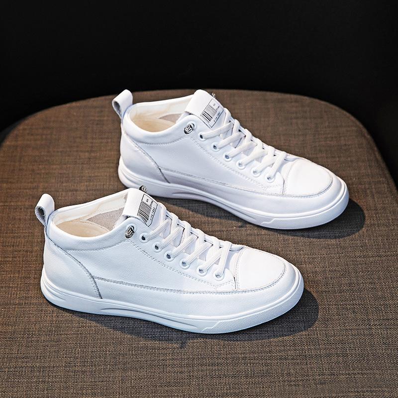 The First Layer of Cowhide High-top Sports Shoes for Women's 2025 Spring and Autumn New Leather Little White Shoes Versatile Sports and Leisure Board