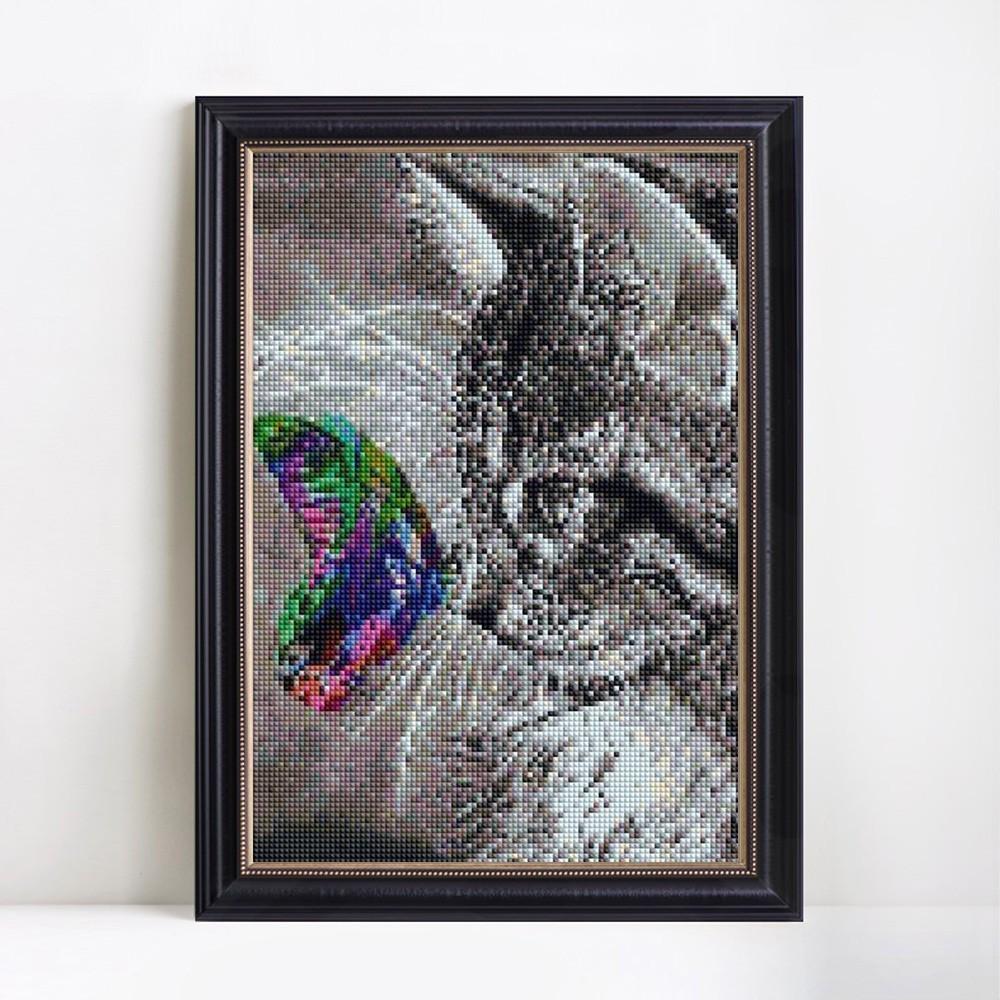 

Huacan 5D Алмазная вышивка «Кот и бабочка» Европа Домашний декор DIY Алмазная картина из страз Ручная работа Подарок 20*30 cm