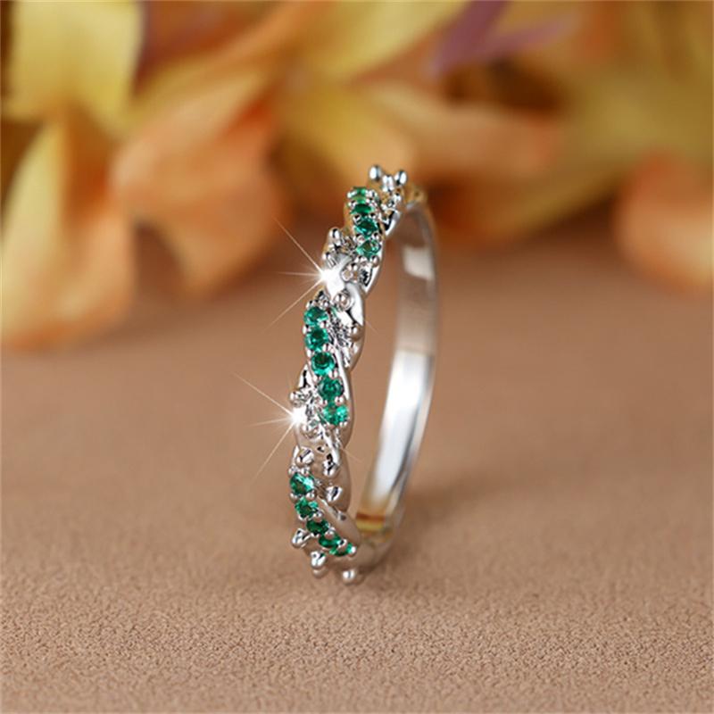 Minimalist Small Green Stone Crossed Rings For Women Silver Color Stacking Thin Wedding Bands Daily Party Zircon Finger Jewelry