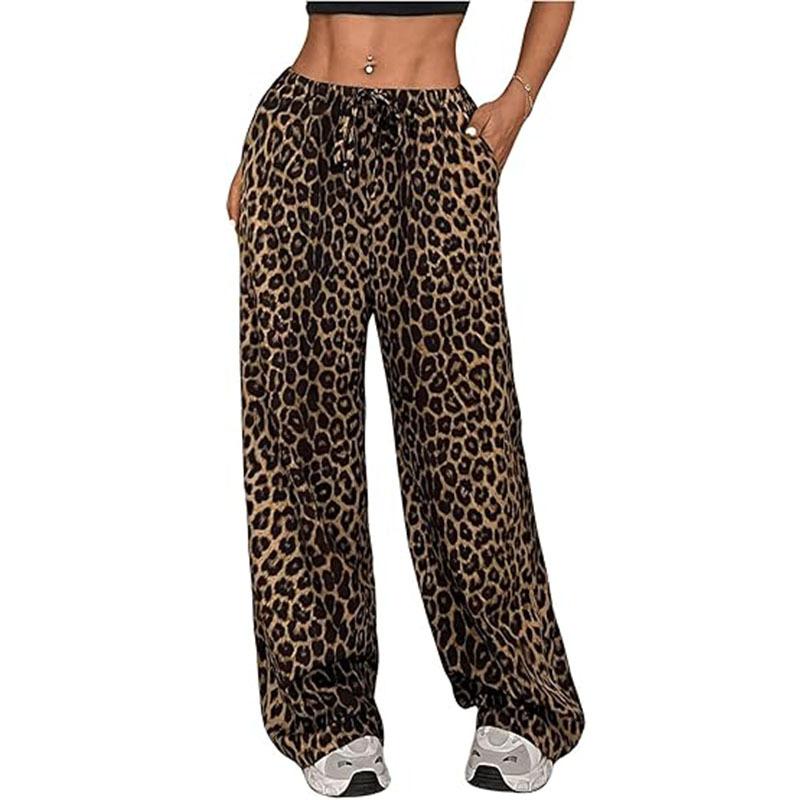 Women S Summer Street Style Straight Wide Leg Leopard Print Casual Pants S