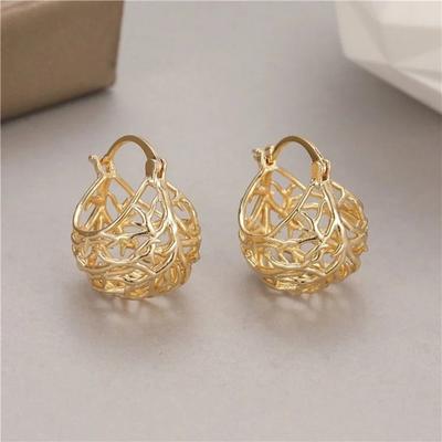 Fibbia Dorata di Alta Gamma Francese, Culla Cava in Metallo Personalizzata, Orecchini Cesto di Fiori Albero della Vita